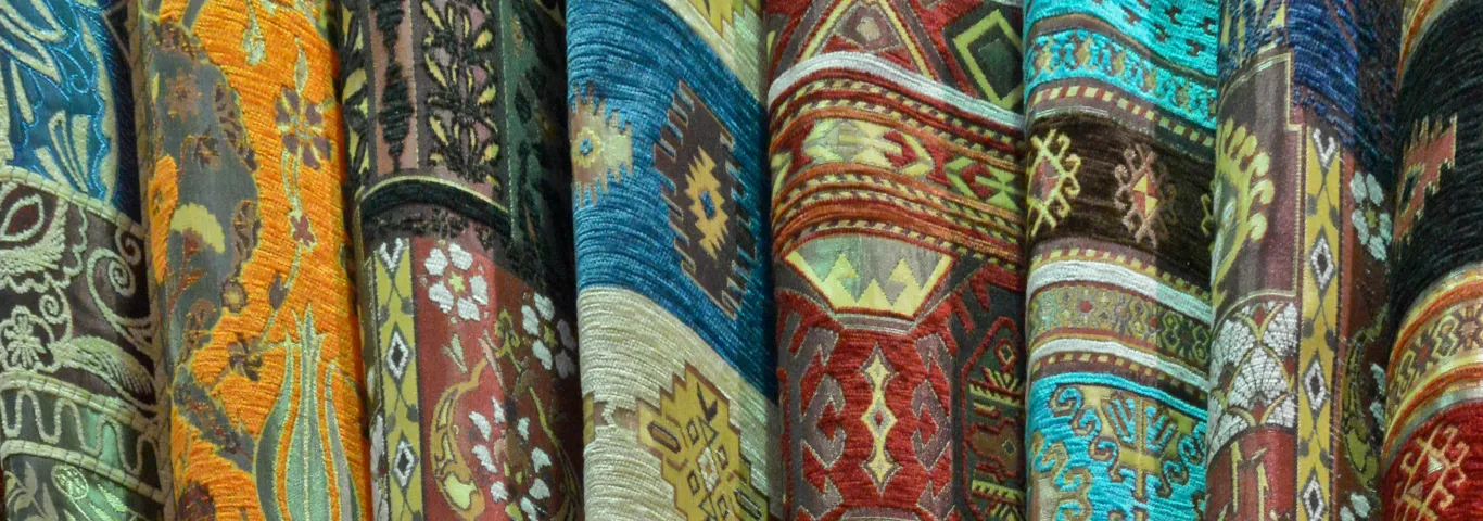 Blue orange and yellow textiles