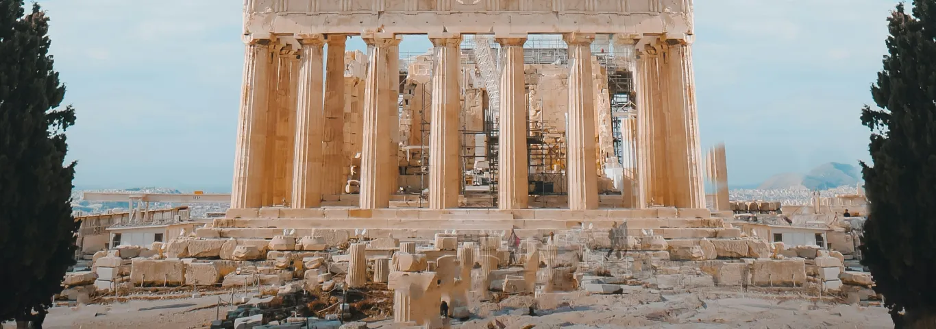 Greek temple with blue sky