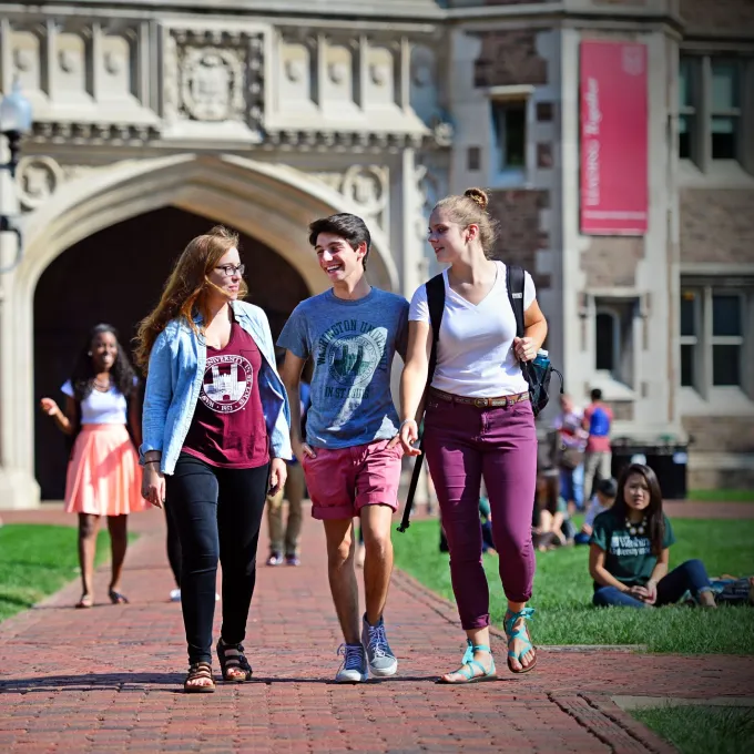 Students walking in front of Brookings