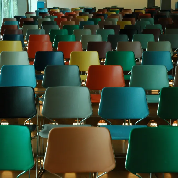 rows of empty desks