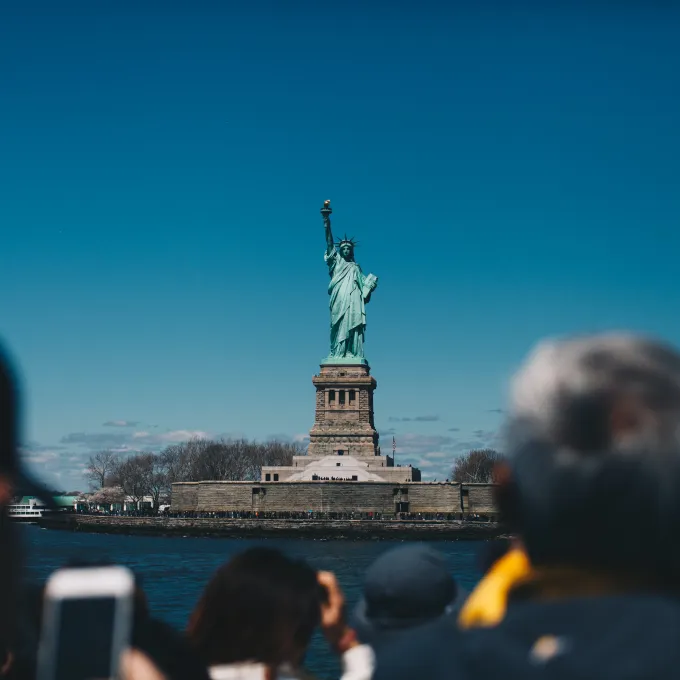 statue of liberty in a distance 