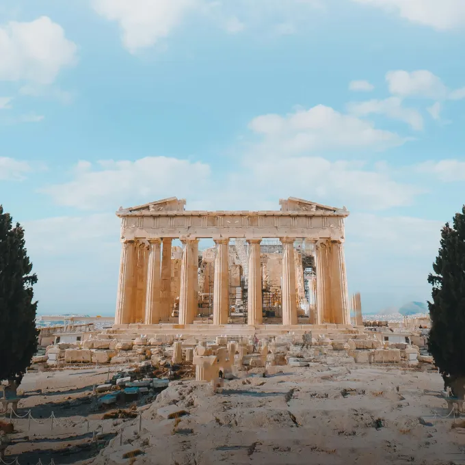 Greek temple with blue sky